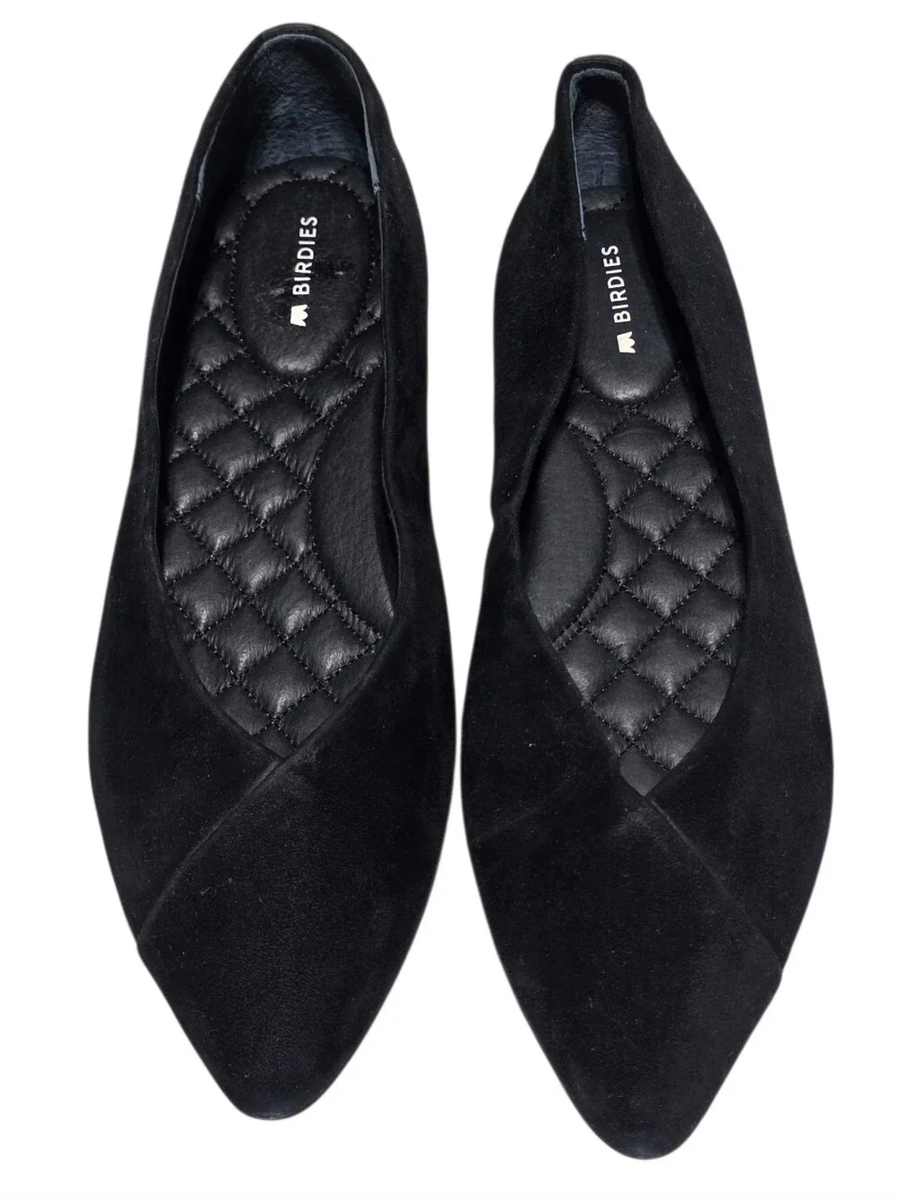 EUC BIRDIES THE GOLDFINCH BLACK SUEDE POINTED TOE COMFORT FLATS SZ 7